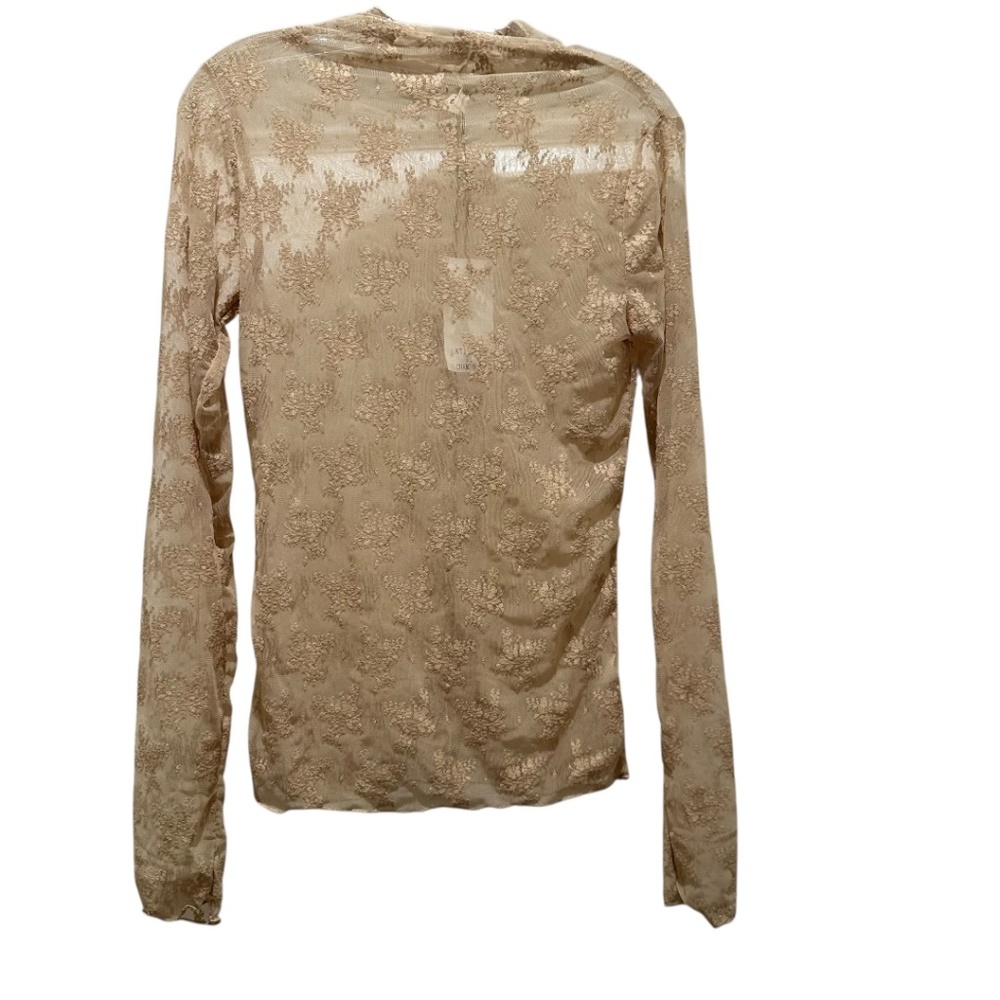 Lace Long Sleeve Mesh Layering Top Long Sleeves Champagne - Picture 2 of 3